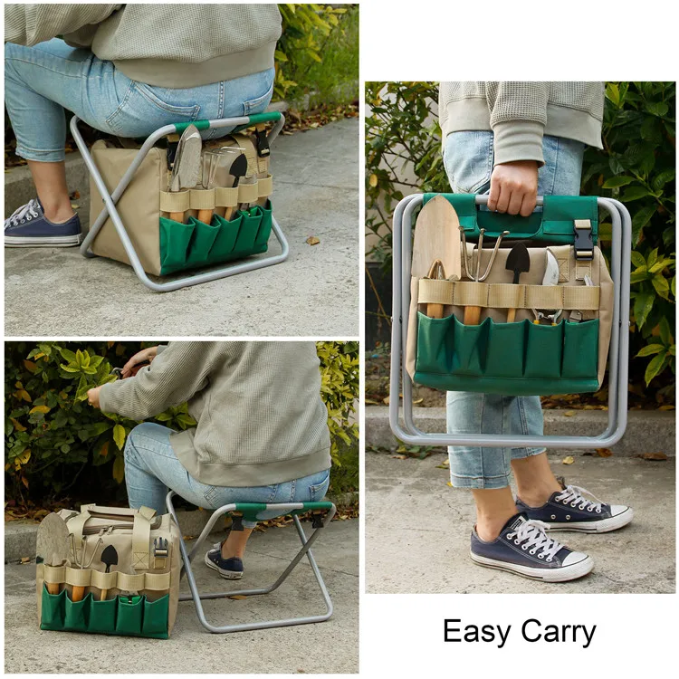 Mydays Outdoor Wholesale Foldable Garden Chairs With Durable Gardening Tool Kits Holder Bag