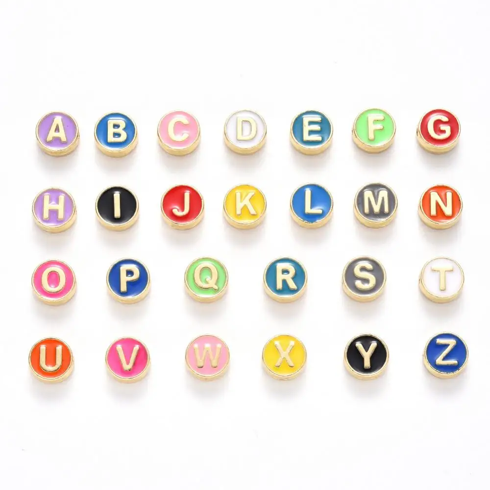  New Wholesale enamel alphabet beads DIY Zinc Alloy 8x4mm 26PCs/Bag