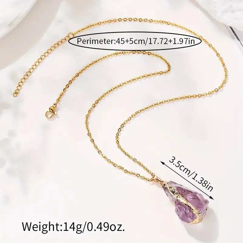 Natural irregular raw stone crystal plating gilt pendant powder crystal topaz diy jewelry women accessories necklace