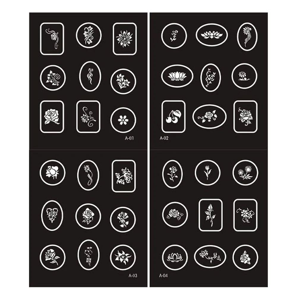 Многоразовые блестящие трафареты из хны разных дизайнов для татуировок рисования на теле