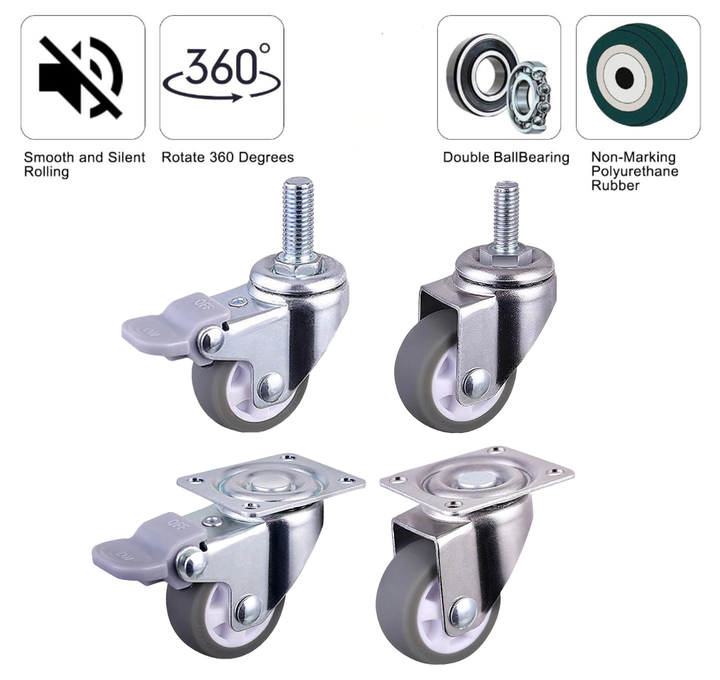 Ролики для мебели, поворотные Тормозные колеса из ТПЭ, 12 кг, 25 мм, 1 дюйм