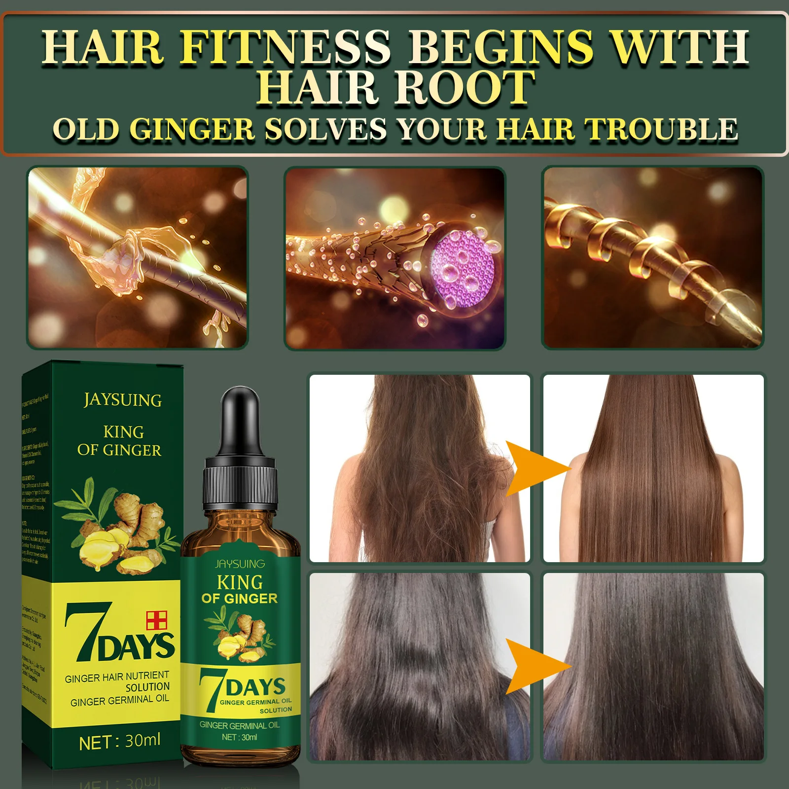 Refreshing and Nourishing Scalp Hair Follicle Nutrient Solution Strengthens Hair Care Ginger Hair Care Essential Oil Essence Oil
