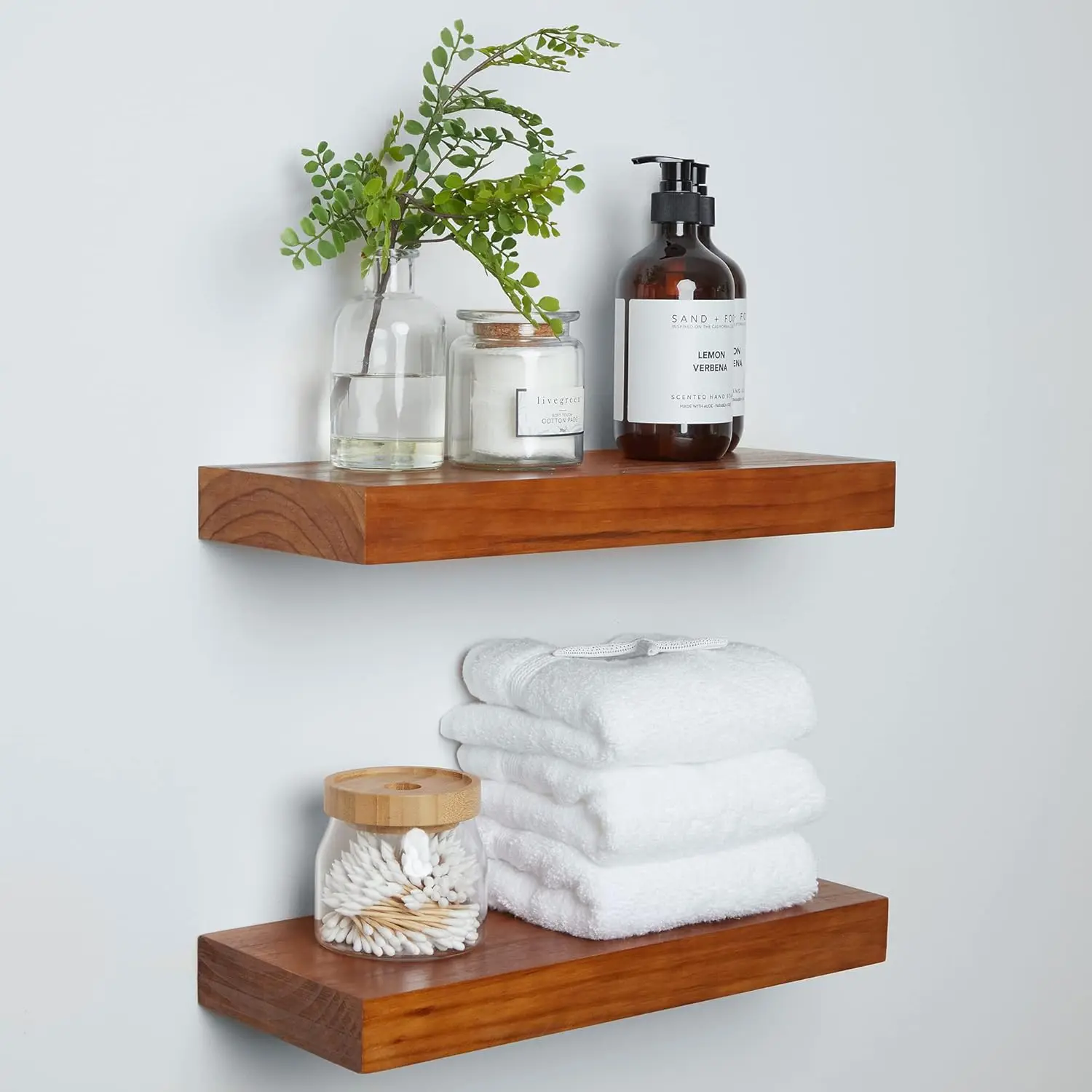 Solid Wood Wall Shelves with Enhanced One-Piece Brackets for Kitchen/Bathroom/Bedroom/Living Room Storage,
