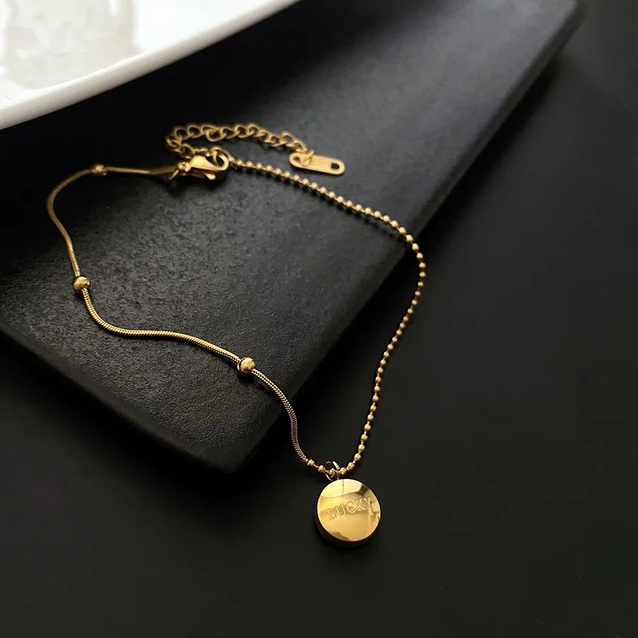 Wholesale Stainless Steel 18K PVD Gold Good Luck Charm Anklet Legchain Foot Fashion Jewelry Small Ball  Snake Chain For Girls