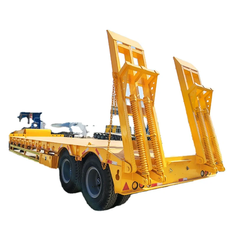 Factory price 3 Axles 4 Axles 5 axles Flatbed Container Transport Low Trailer Truck 40 60 80 Ton Lowbed Truck Trailer