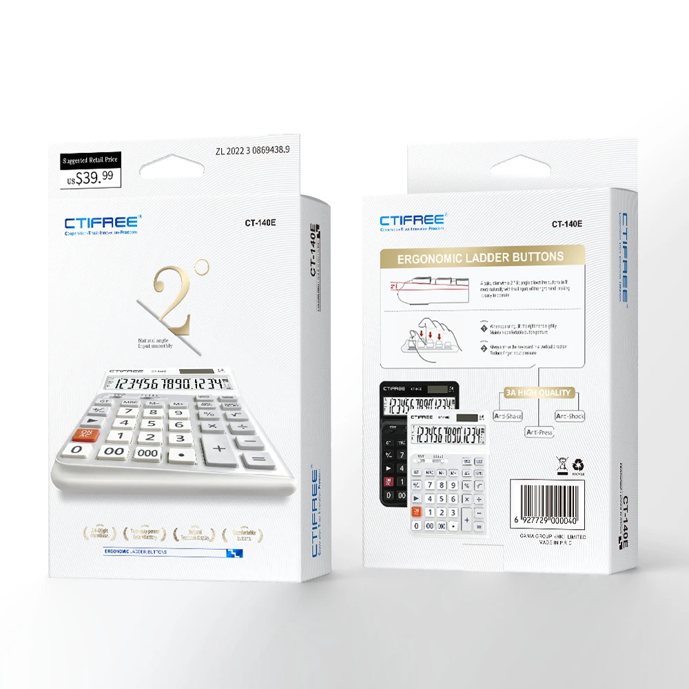 CTIFREE New Design 14 Digit Custom Financial Calculator CT-140E 2 Degrees Tilt Angle Big Desktop Electronic Calculator