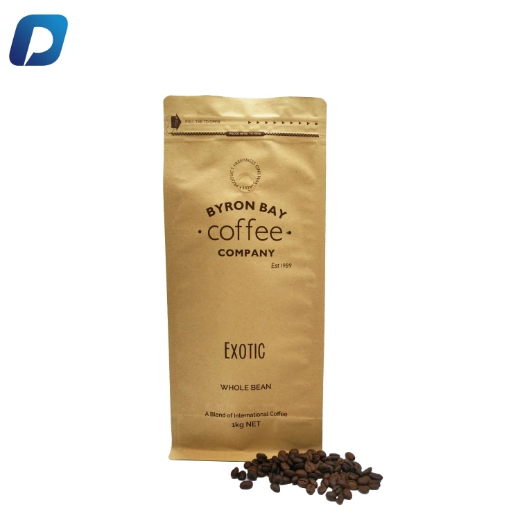 Kraft Paper Stand Up Coffee Bag/Flat Bottom Pouch with Air Release Valve and Reusable Side Zipper