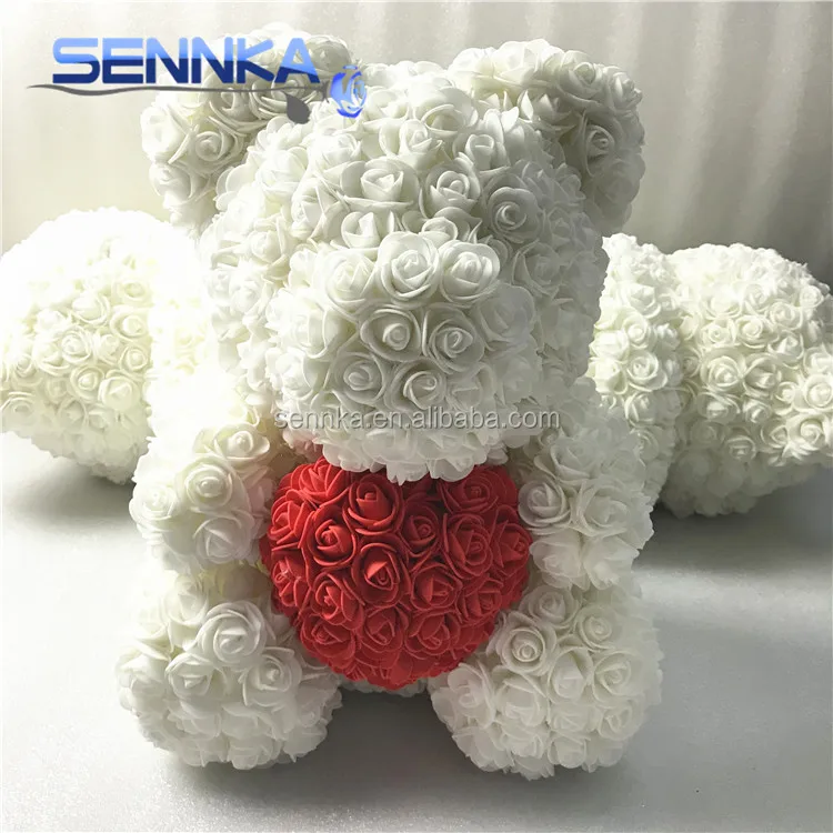 Wholesale 40 cm Valentine day gift artificial foam rose teddy bear with heart for lovers