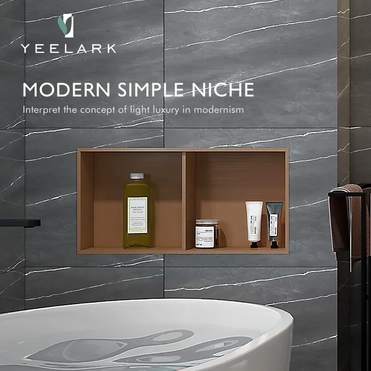 EDM/OEM New Style Hot Selling Luxury Brushed Gold Cabinet Wall Insert Double Bowls 304 Stainless Steel Bathroom Niches