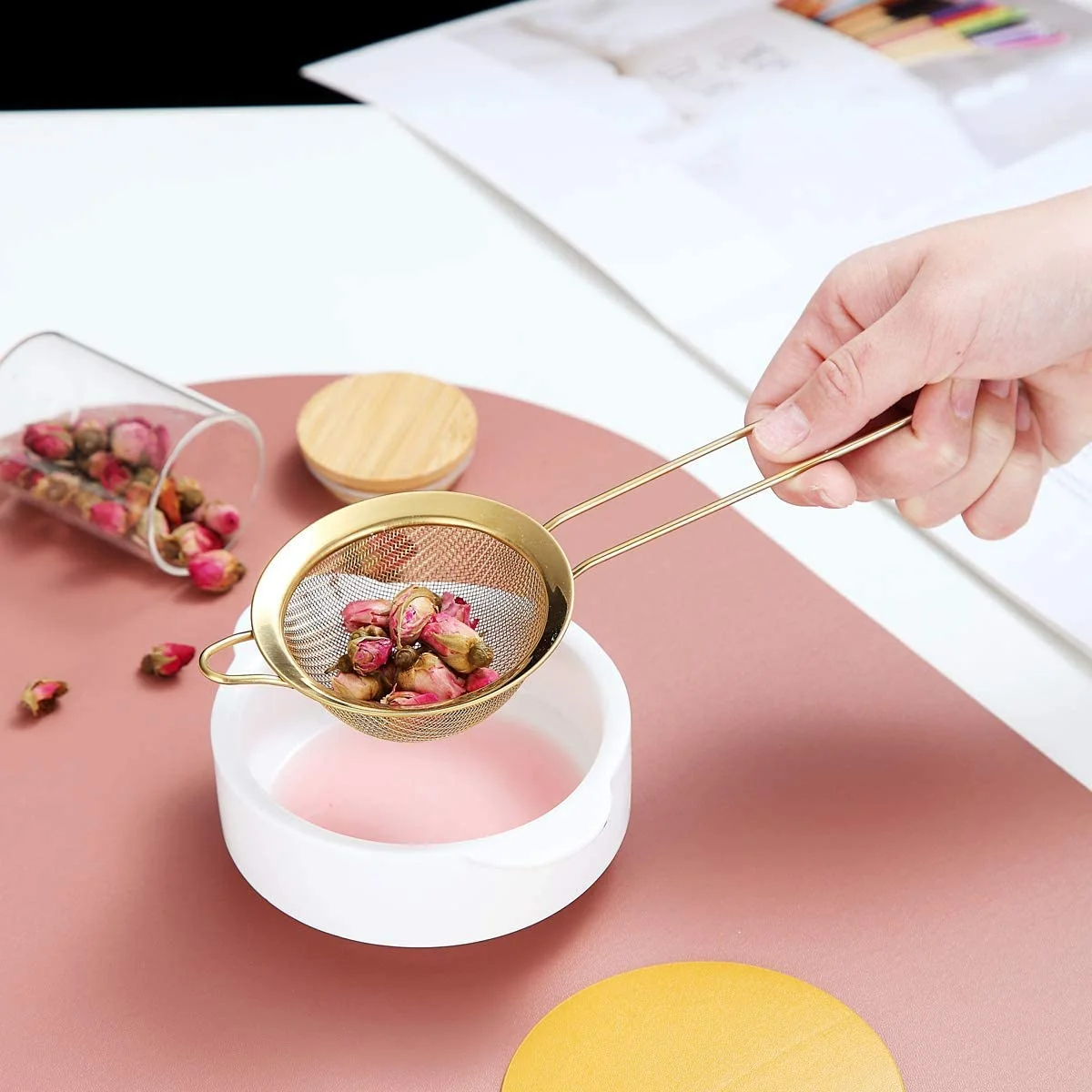 Hensin Wholesale Ecofriendly Stainless Reusable Metal Coffee Filter Tea Strainer Stainless Steel Matcha Sifter For Loose Tea