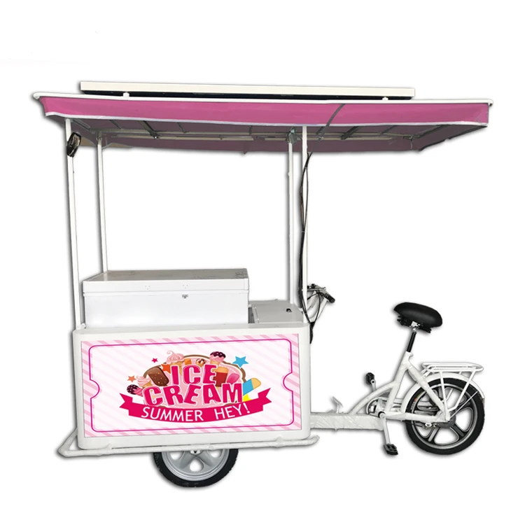 Ice cream tricycle motorized bike electric with 12V solar