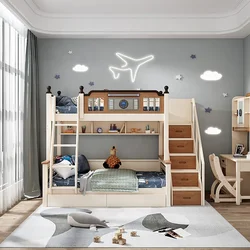 Children Kids Used Bunk Bed for Kids Chit Beds Babe Furniture Double Korean White Wood Box Style Packing Modern Bedroom Color
