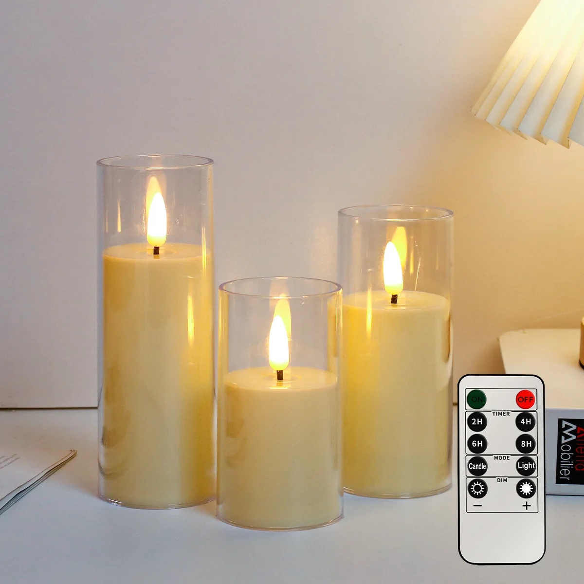 Top Fashion Romantic Red Warm White Led Candle Plastic Acrylic Candle Holder Centerpieces Led Candles With Moving Flame Battery