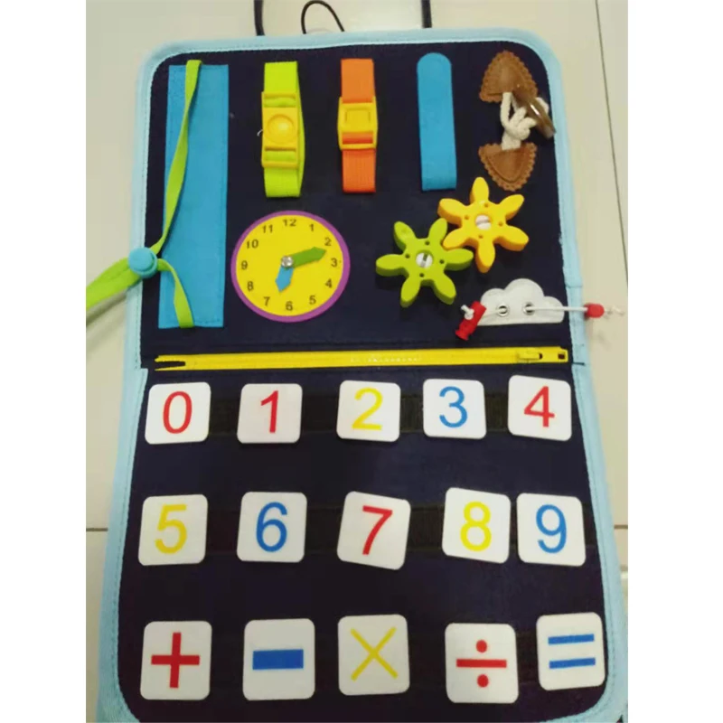 Eco Friendly Felt Busy Board Basic Skills Preschool Toddler Kids Educational Toys Bag 45cm Two Pages