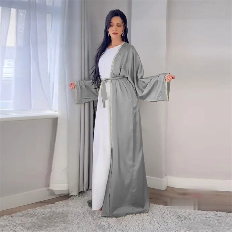 Saudi Arabia Abaya Designs 2023 Robe Femme Women Islamic Clothing Dress and Open Kaftan Wholesale Price Summer 2 Pieces Set 1000