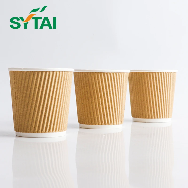 eco friendly disposable 10 oz ripple wall  raw material paper foam cup with coffee sleeve and 80 mm lids