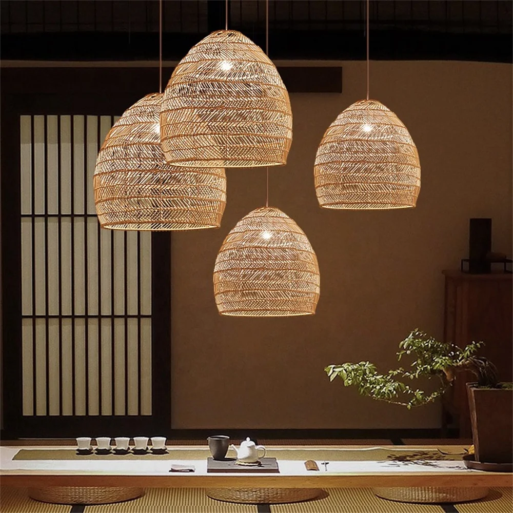 Rattan Arts Wabi-sabi Celling Lamp Minshuku Coffee Tea Shop Country Retro Pendant Light Led Japanese Handmade Rattan Chandelier