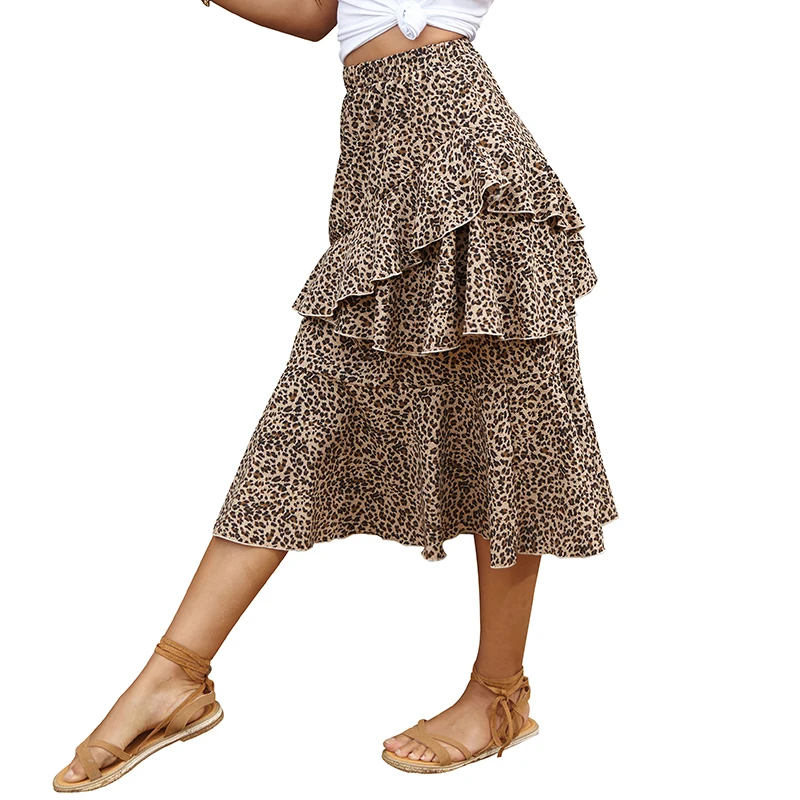 Женская шифоновая юбка миди, Повседневная Асимметричная юбка с леопардовым принтом, лето 2021