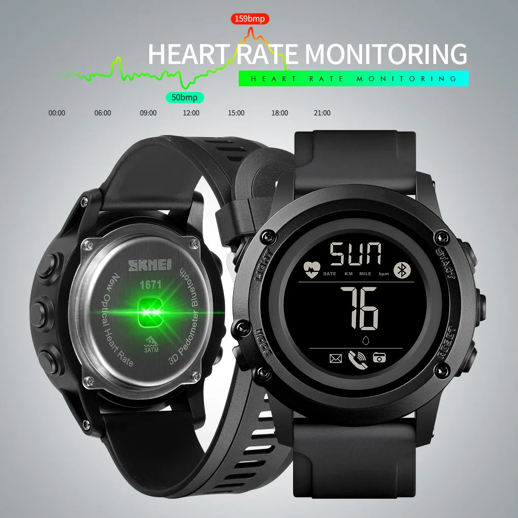 SKMEI 1671 Heart Rate Monitor Watch Waterproof Sport Smart Watch