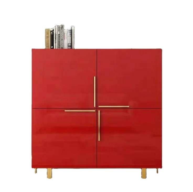 Post-modern light luxury entrance cabinet simple style white stainless steel gold-plated storage shoe cabinet