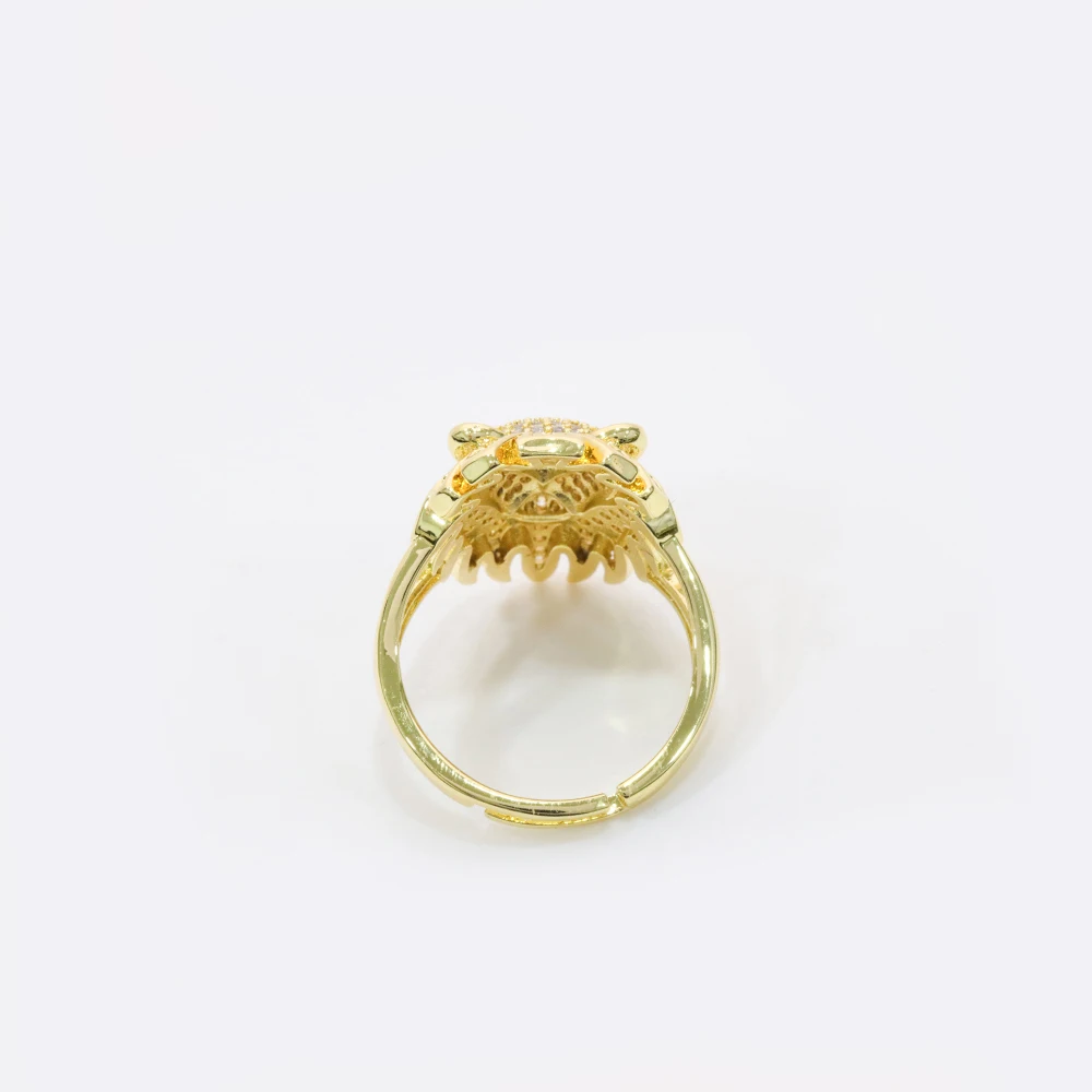 CZ Micro Pave Lion Head Shape Ring,  18K Gold PLated Fashion Lion Finger Rings