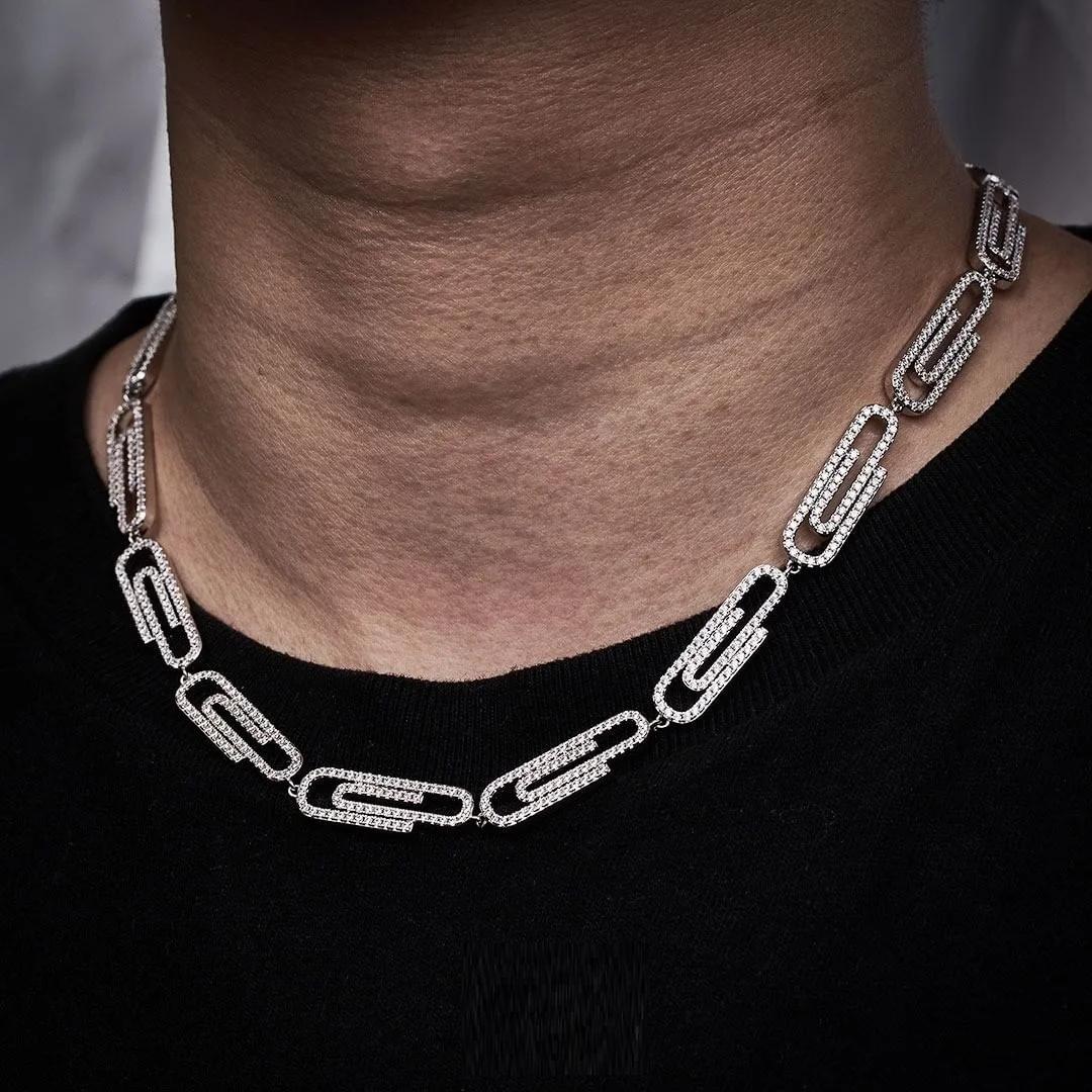 hip hop punk boy men jewelry micro pave 5A cz cubic zirconia safety pin link chain necklace
