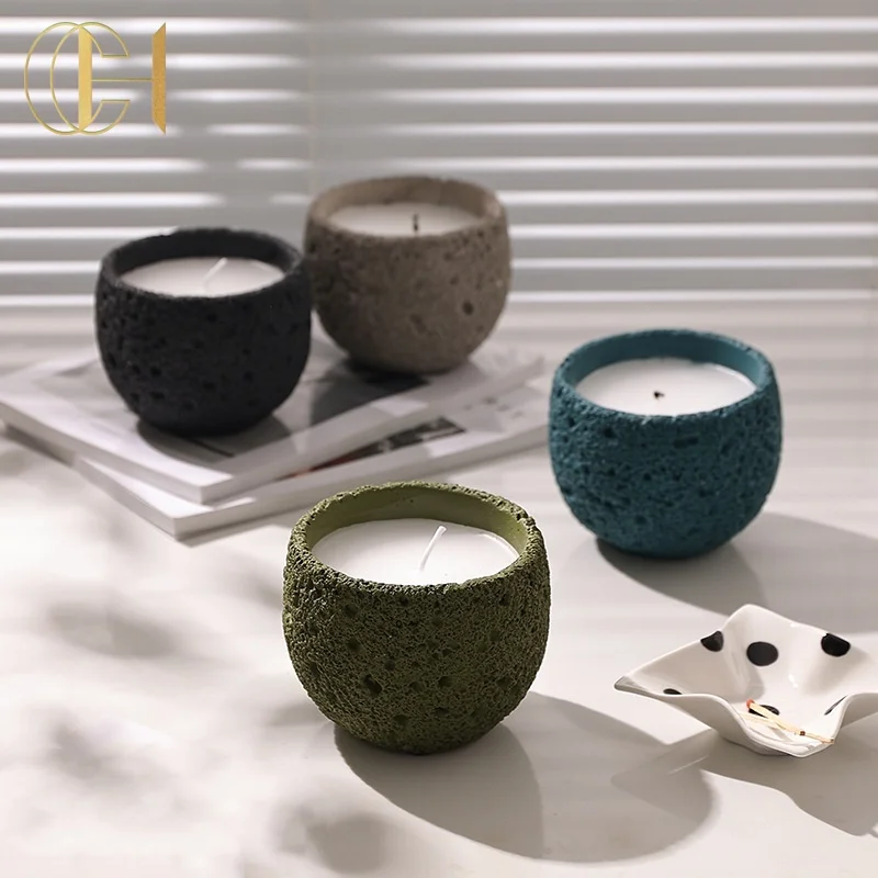 C&H 2024 Modern Cement Candle Holder Custom Logo Luxury Concrete Candle Vessels Jar For Home Decor