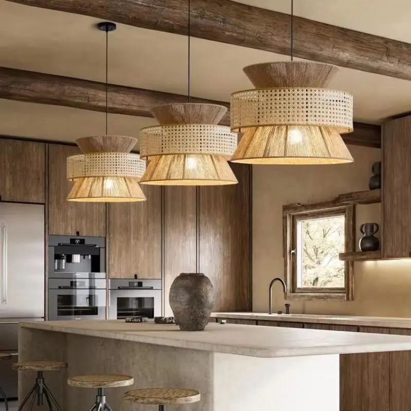 Restaurant Lighting Round Wabi Sabi Rope Chandelier Pendant Light For Living Room Home Decoration
