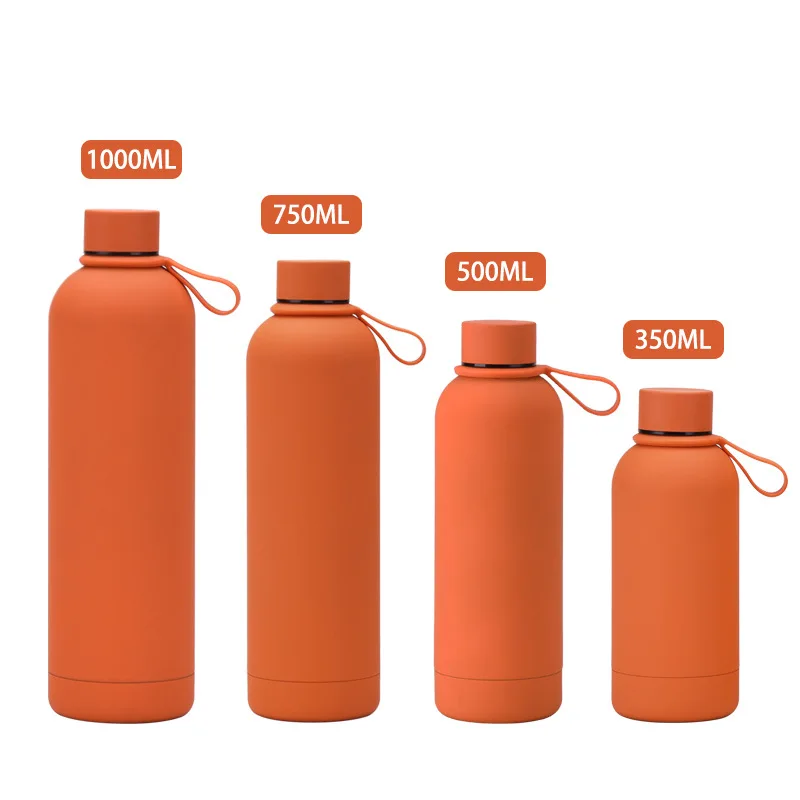 Custom print double wall insulated thermos bottle soft rubber paint small mouth stainless steel water bottle 500ml 750ml 1000ml