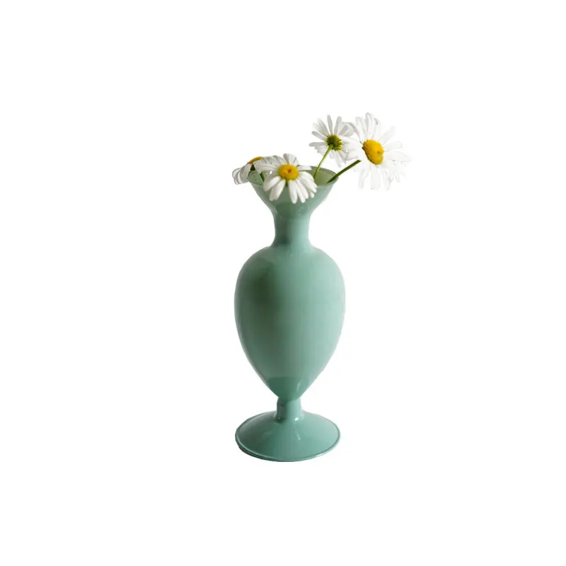 
Wholesale Customized Nordic Home Vase Decorative Glass Hot ins Sale Colored French retro vintage jade glass vase 