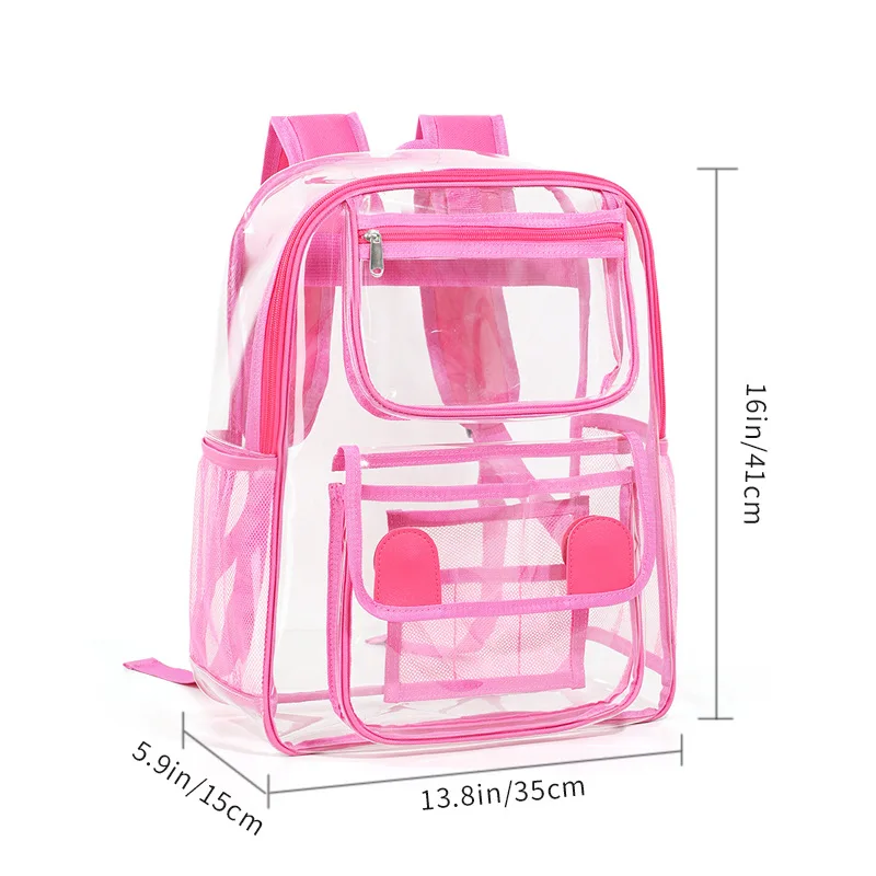Transparent School Backpack, With Water-Resistant PVC Plastic Material and Ruggedly Ruinforced Shoulder Straps