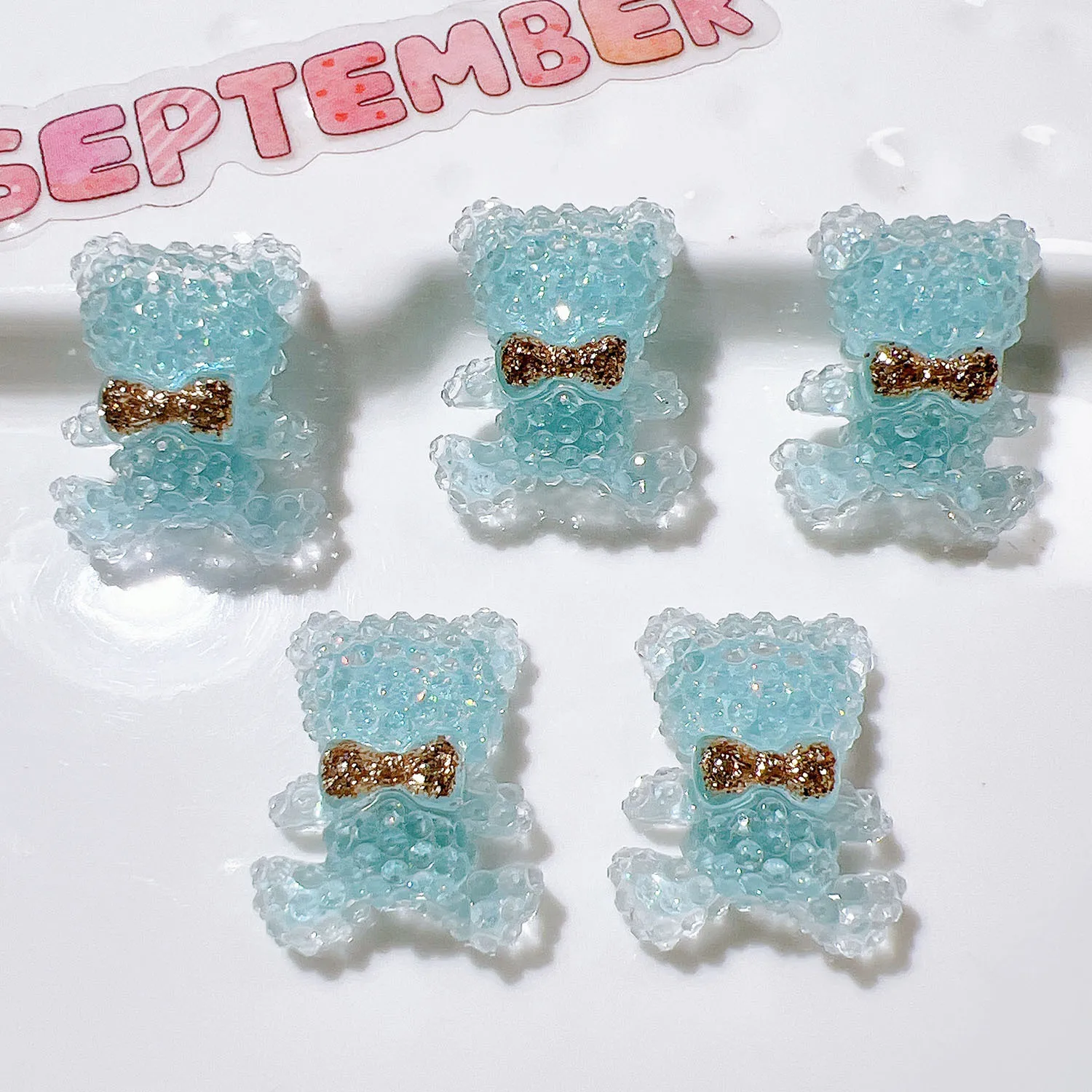 100Pcs Resin Cute Shiny Bear Resin Cabochon Flatbacks Scrapbooking For Hair Bows Accessories DIY Phone Case Decoration