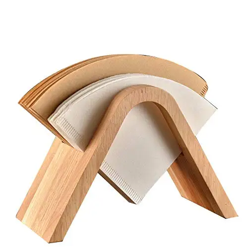 Custom triangle restaurant wooden bamboo coffee filter paper display storage rack holder