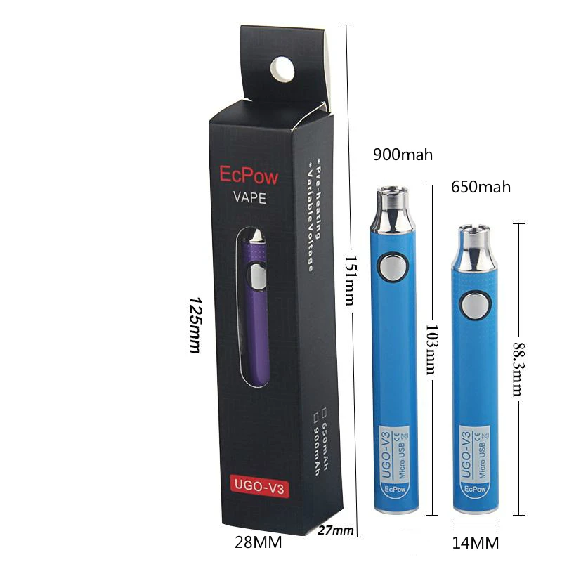  Cbd 650mah UGO V3 Vaper лучший Vape аккумулятор CBD Preheat Регулируемое напряжение 510 нить микро Ego сквозная