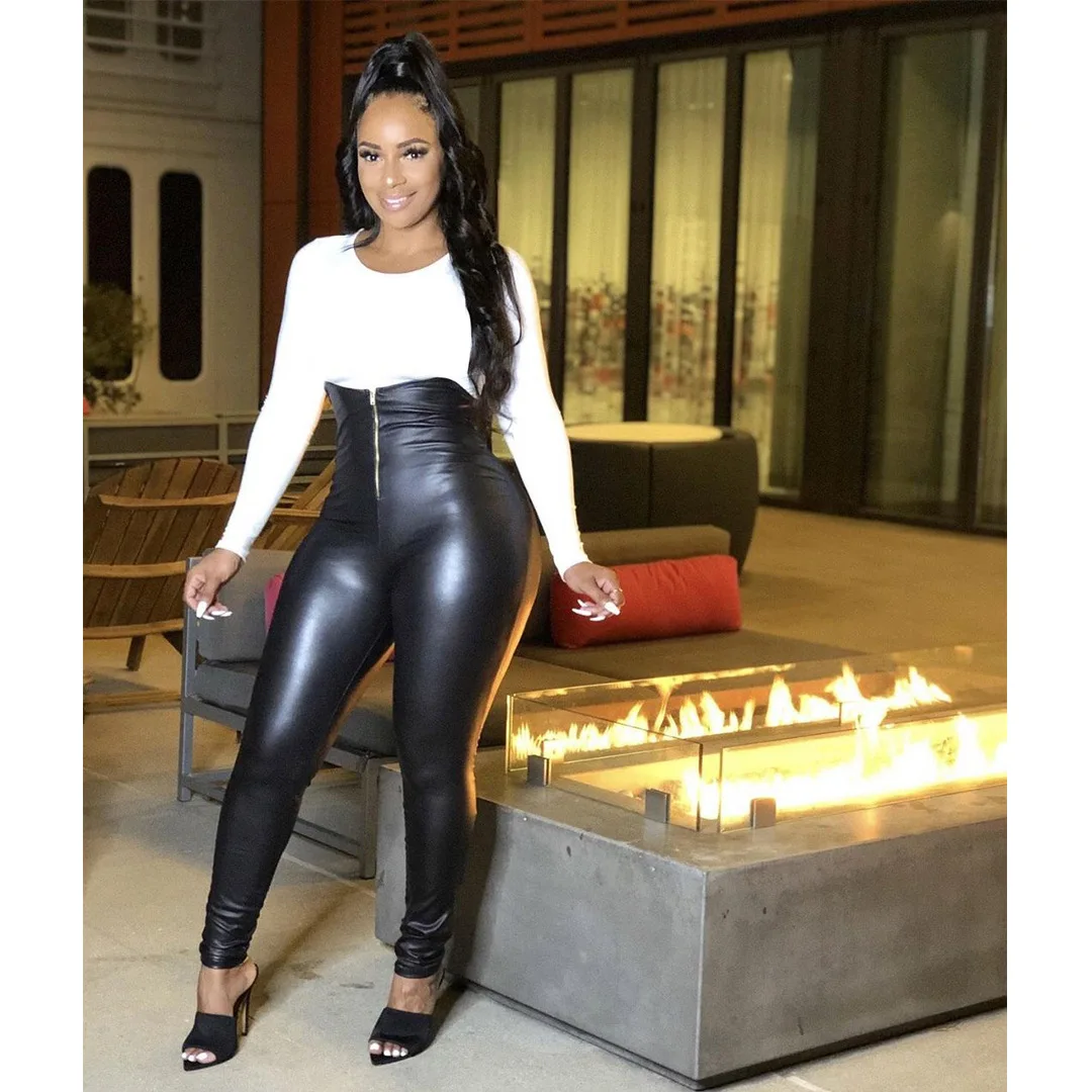 Женские длинные брюки с высокой талией, модные мужские брюки, облегающие кожаные брюки с высокой талией, летняя одежда 2021