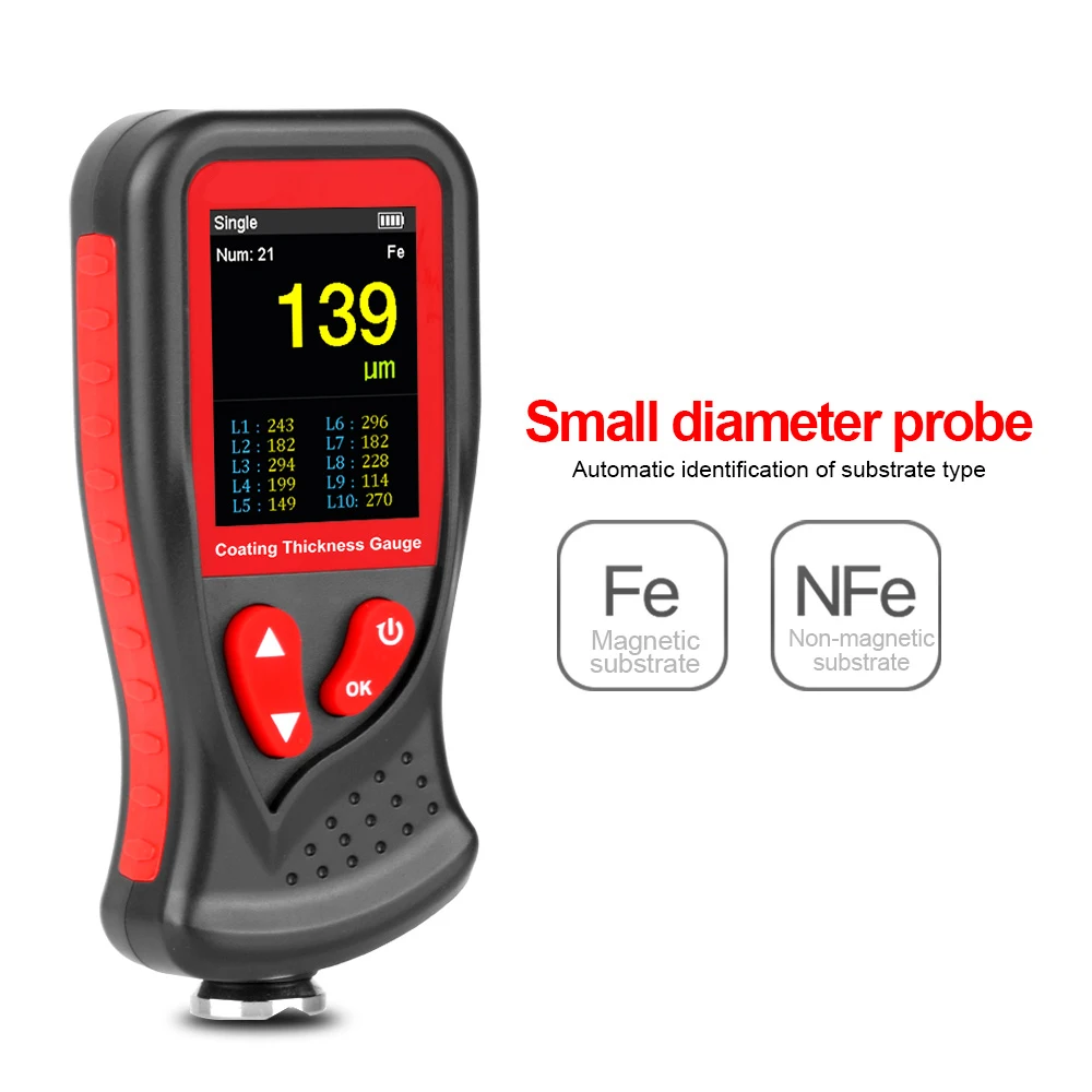 Thickness Gauges Paint Coating Thickness Gauge Car Film Digital Thickness Gauge Tester 0-1300um Rechargeable