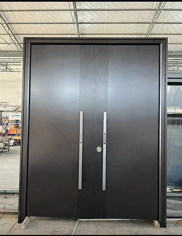 New decorative intelligent translation smart lock good lighting house anti theft steel exterior double entrance pivot door