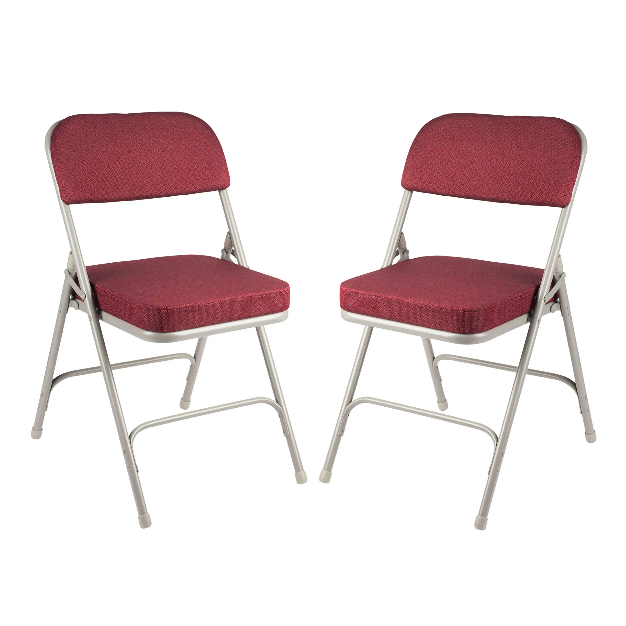 Premium Curved Triple Braced & Double Hinged Gray Fabric Metal Folding Chair Burgundy