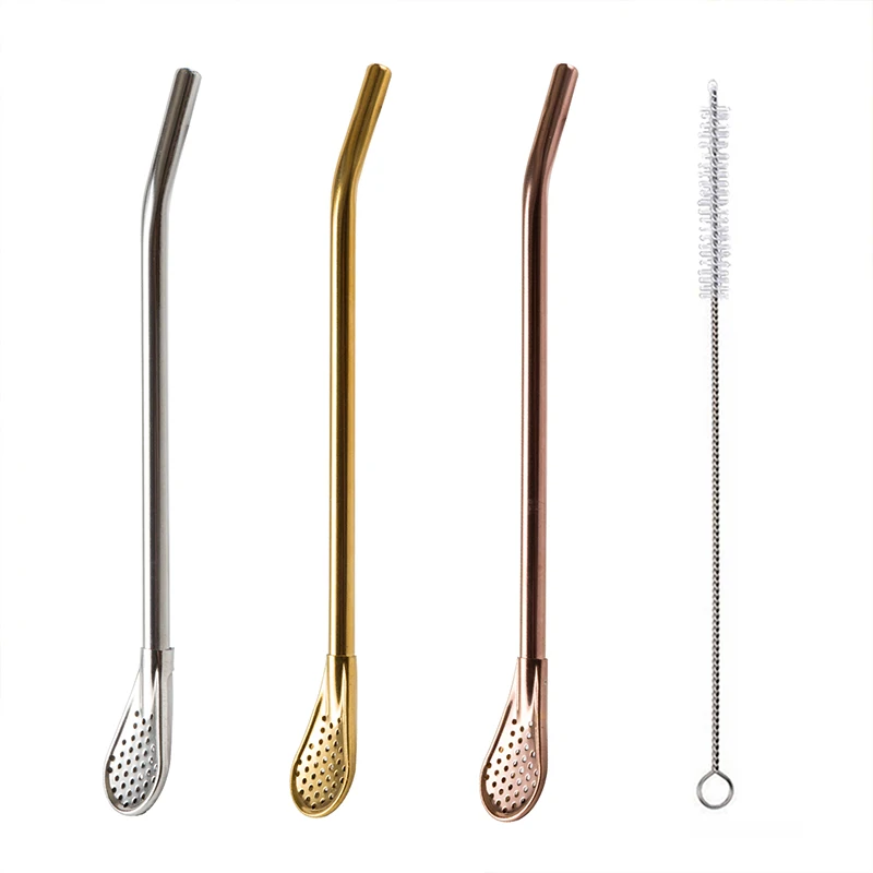 Wholesale Eco friendly Straw Reusable Yerba Tea Mate Bombilla Straw Stir Spoon Stainless Steel