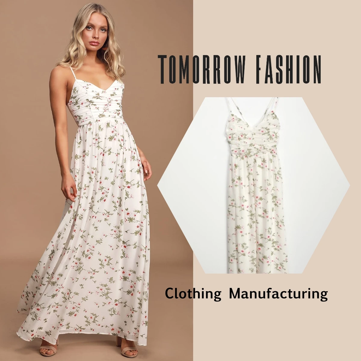 Top Sale Factory wholesale Fashionable Woven Chiffon V-neckline Floral Print Lace-Up Maxi Long Dress