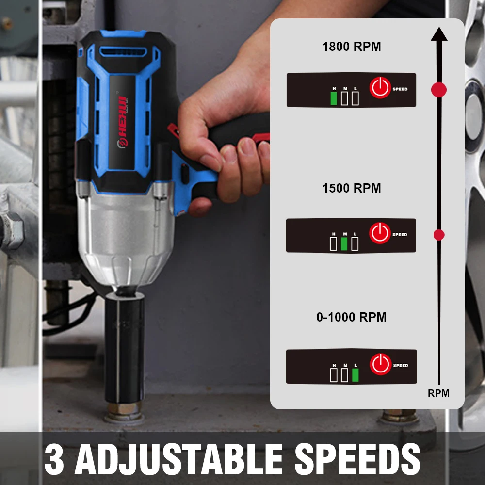 Hehui 20V Max Car Repair Tool 1000N.M Power Cordless Brushless Adjustable Torque Impact Wrench