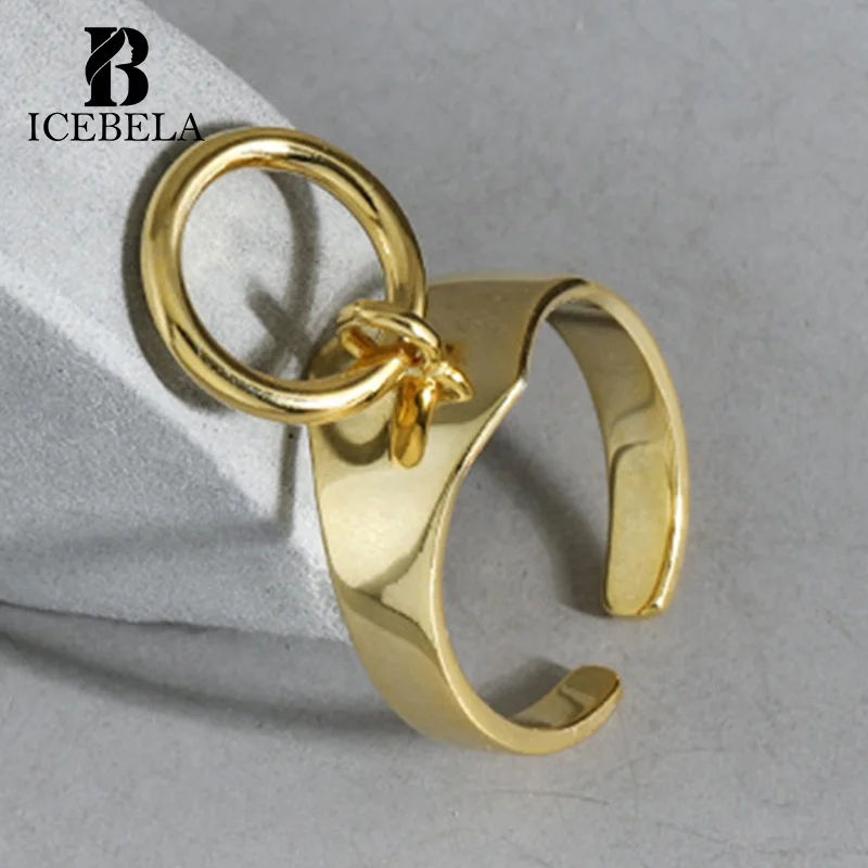 Fashion Fine Jewelry Rings Wholesale Minimalist Glossy Geometric Double Rings 925 Sterling Silver Open Ring For Girls