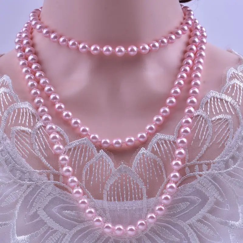JC Wholesale glass bead imitation 1.5meter pearl necklace high quality colorful pearl necklace jewelry
