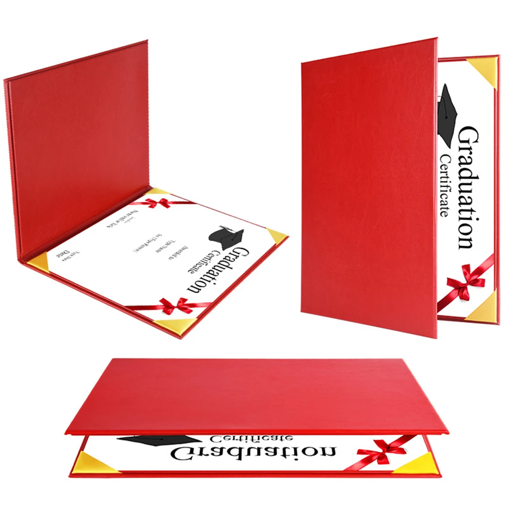 Wholesale Custom Gold Foil Logo Red Graduation Fake Leather Diploma Cover Document Certificate A4 Holder For Diploma