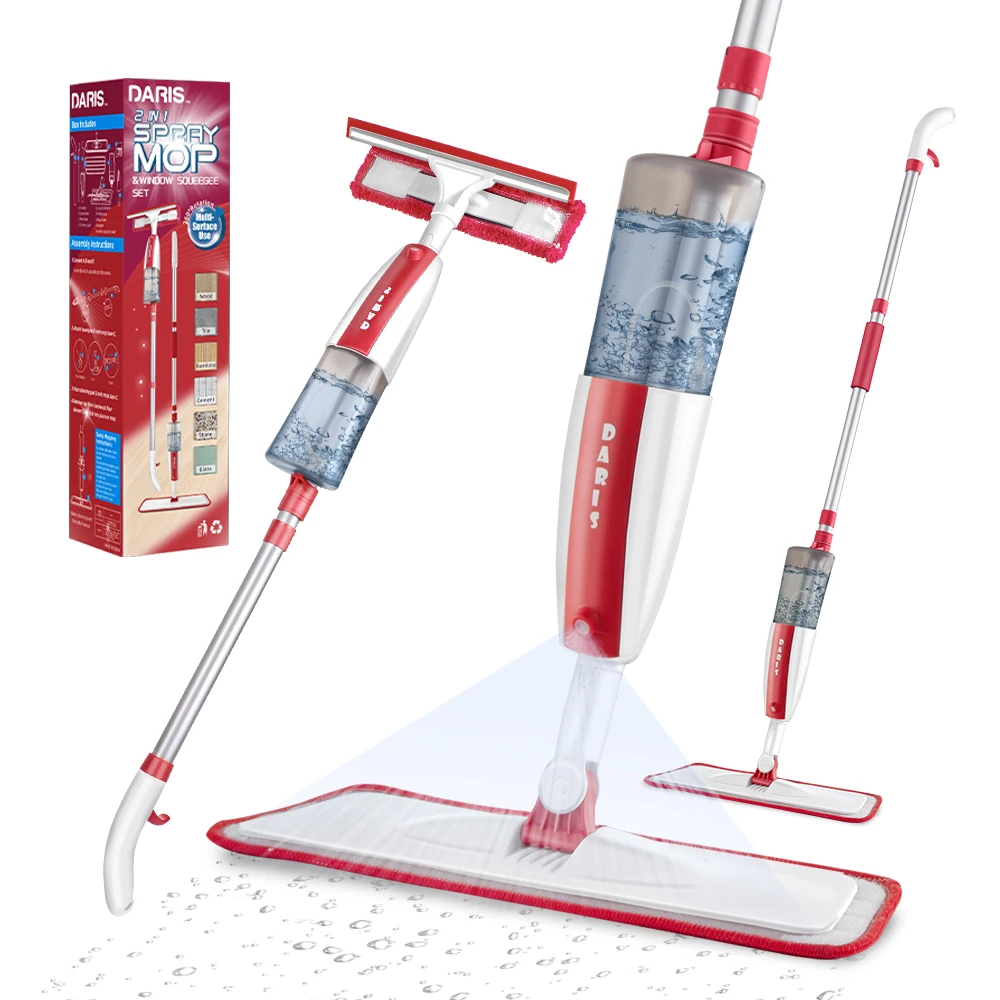 DARIS Magic Mops Two Head 2 in 1 Spray Mop and Window Cleaning Tool Window Glass Cleaning Squeegee