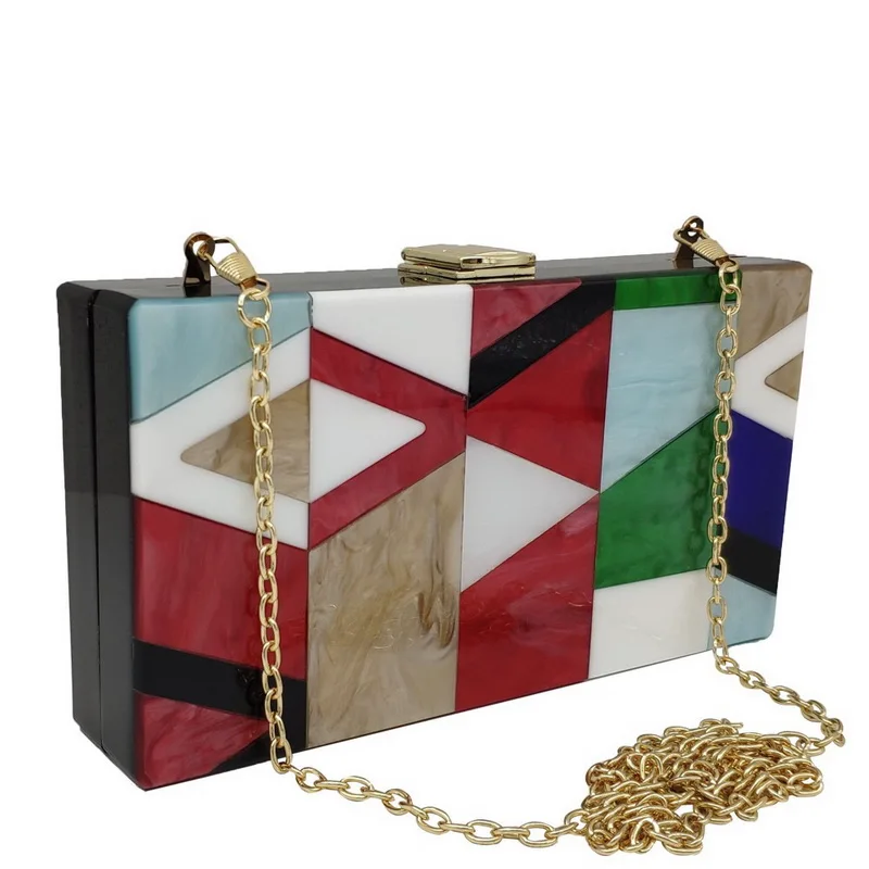 
Wholesale Customized evening handbags multi-color splicing purse acrylic clutches bag 