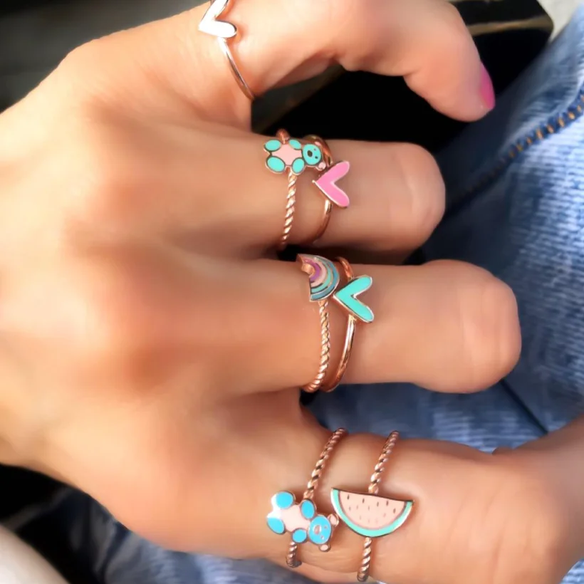 Custom Colorful Heart Stacking Rings Stainless Steel 18K Gold Plated Minimalist Dainty Enamel Heart Ring Jewelry for Gifts