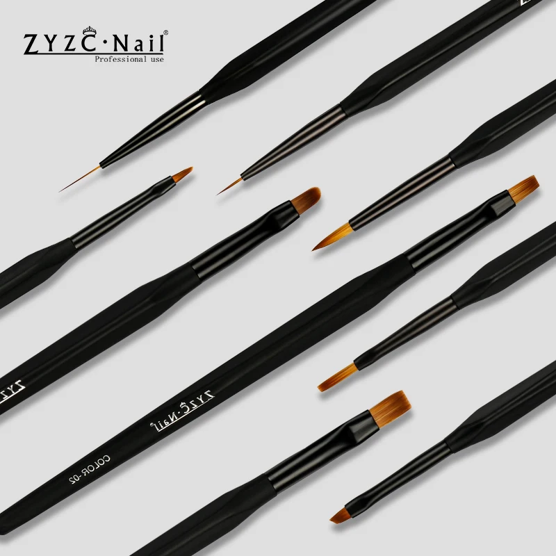 ZYZC nail  black Handle Liner Nail Art Design Painting Polish UV Gel Brush pen 9pcs/set profession for manicure