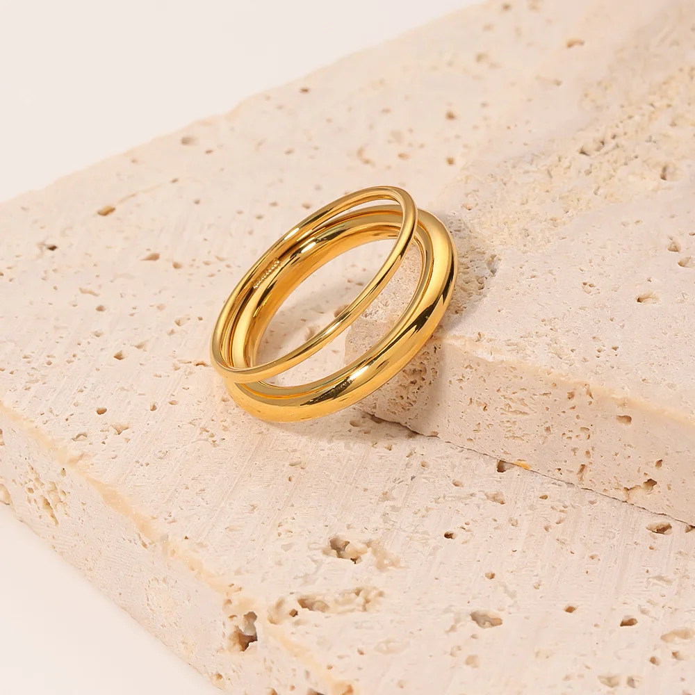 Classic Style18K PVD Plating Stainless Steel Double Layer Knuckle Women Ring Waterproof Jewelry