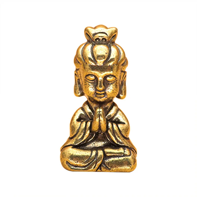 Dragon Zen Sitting Guanyin Bodhisattva Mini Brass Old Buddha Statues Ornaments Living Room Bronze Ware New Year